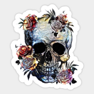 Skull and pink roses, sugar skulls and roses Sticker